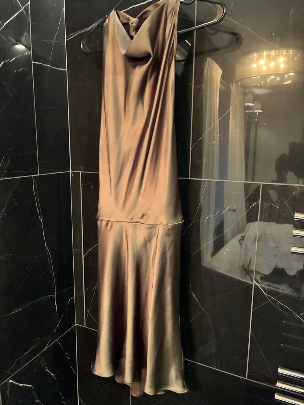 Zara Satin Slip Midi Dress in Bronze Brown
